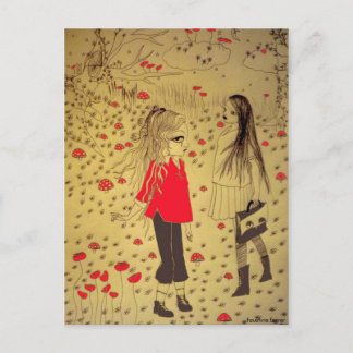 cartão postal de desenho de menina perdida