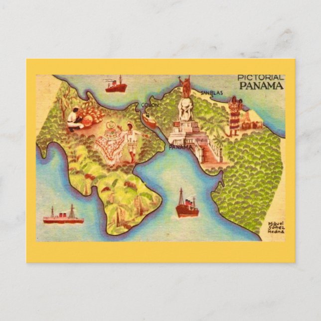 Cartão postal de desenho do mapa do Panamá (Frente)