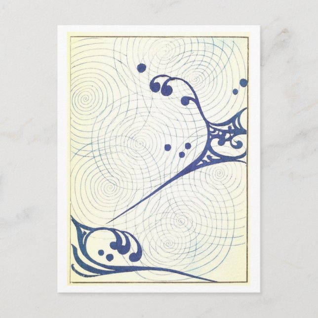 Cartão postal de design japonês abstrato azul (Frente)