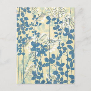 Cartão postal de design japonês floral azul abstra