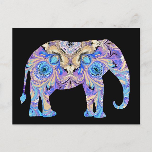 Cartão Postal de Elefante Kaleidoscópio Fundo Pret (Frente)