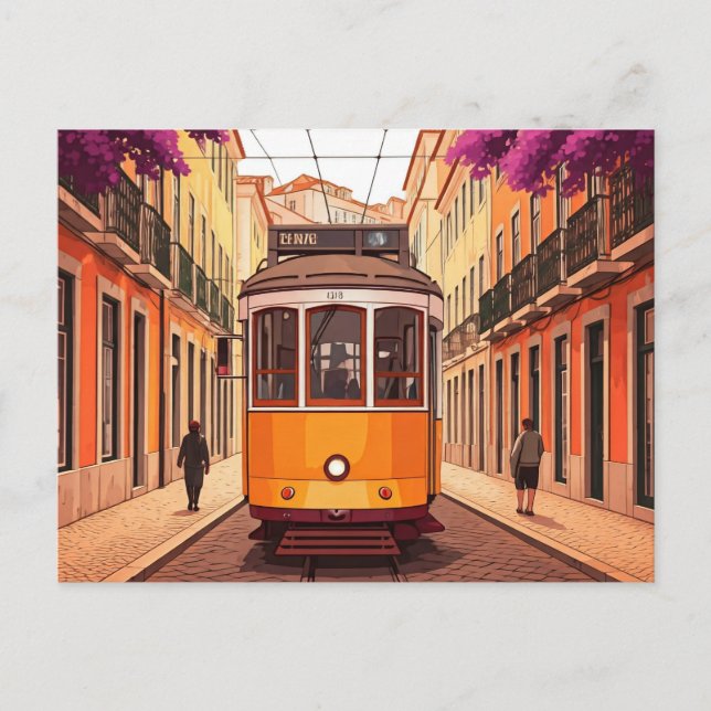 Cartão postal de elétrico amarelo de Lisboa Portug (Frente)