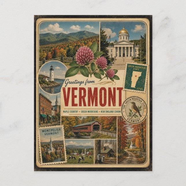 Cartão postal de estilo vintage autêntico de Vermo (Frente)