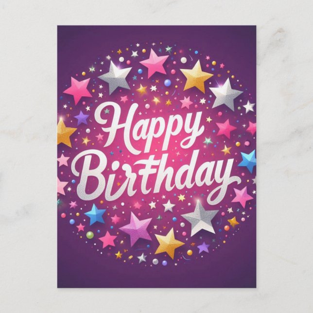 Cartão Postal de Feliz Aniversário Rosa (Frente)