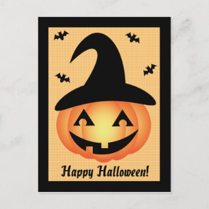 Cartão postal de Feliz Halloween Abóbora Bruxa
