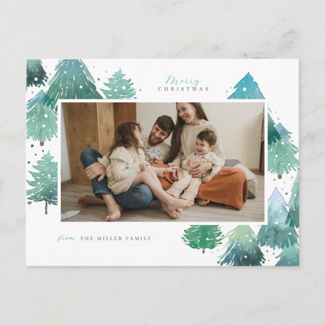 Cartão postal de Feriado de inverno com Aquarela (Frente)