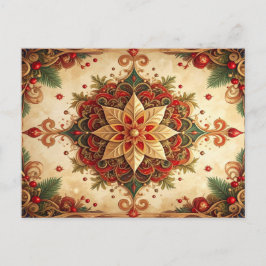 Cartão Postal de Feriado Decorativo Vermelho Verde
