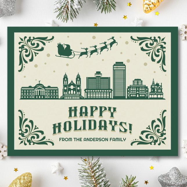 Cartão postal de feriados felizes para Phoenix, AZ (Happy Holidays Phoenix, AZ skyline cityscape christmas postcard customizable real estate Santa )