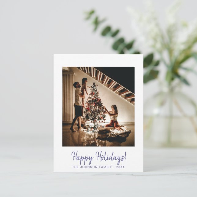 Cartão postal de feriados felizes roxos minimalist (Em pé/Frente)