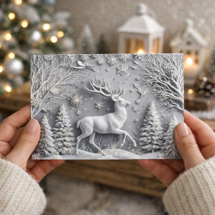 Cartão postal de férias de inverno com cervo em 3D