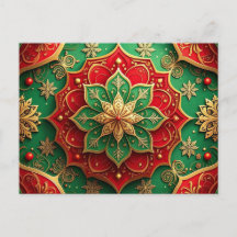 Cartão Postal de Férias Decorativo Vermelho Verde
