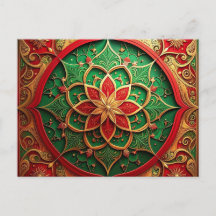 Cartão Postal de Férias Decorativo Vermelho Verde