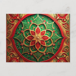 Cartão Postal de Férias Decorativo Vermelho Verde
