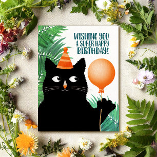 Cartão postal de festa de aniversário com gato pre