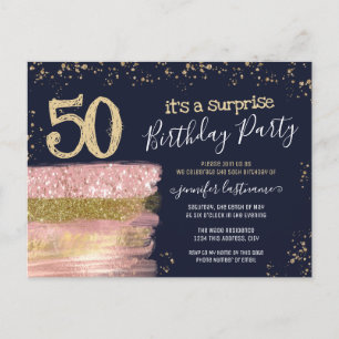 Cartão postal de festa surpresa de bolo glitter de