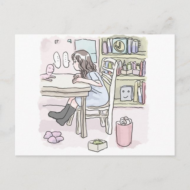 CARTÃO POSTAL DE FESTIVIDADES さいくさじ　机に向かう (Frente)