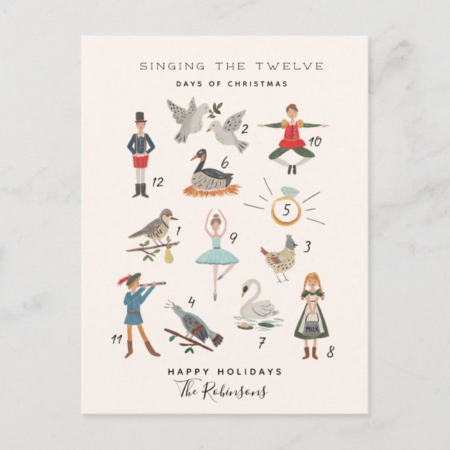 Cartão Postal De Festividades 12 dias de Natal (Frente)