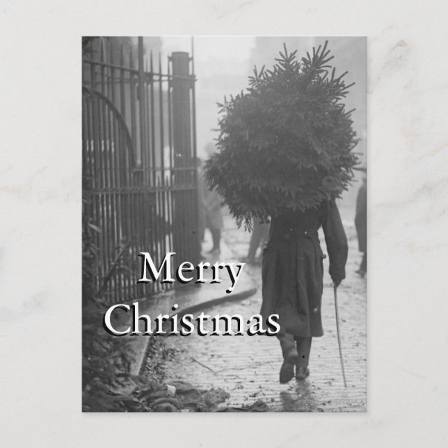 Cartão Postal De Festividades 1915: Um soldado que leva uma árvore de Natal (Frente)