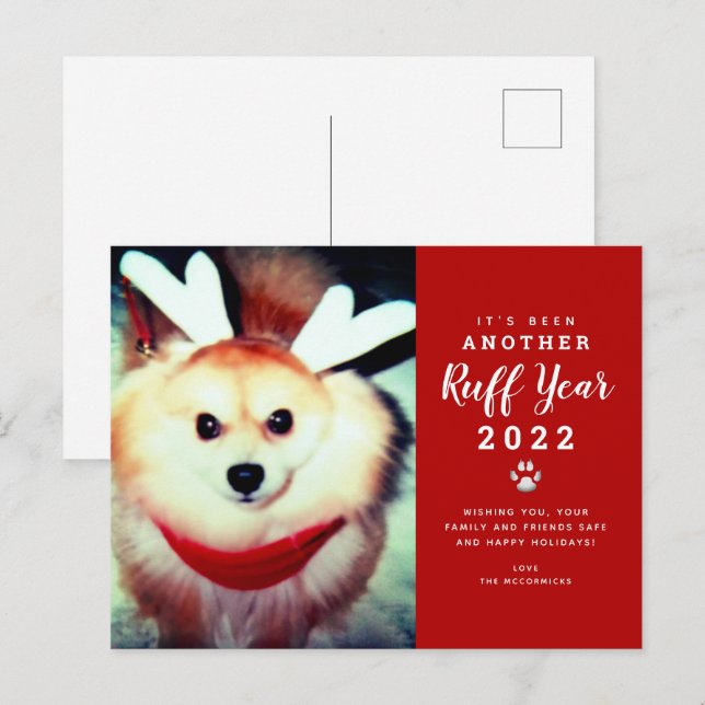 Cartão Postal De Festividades 2021 Foto Engraçada De Cachorro De Natal De Ruff (Frente/Verso)