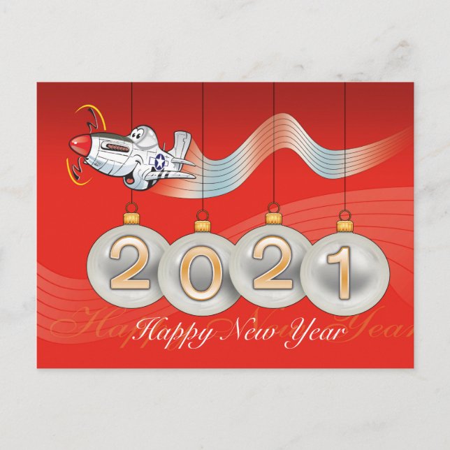 Cartão Postal De Festividades 2021, P-51 mustang, cartão de Natal, texto editáve (Frente)