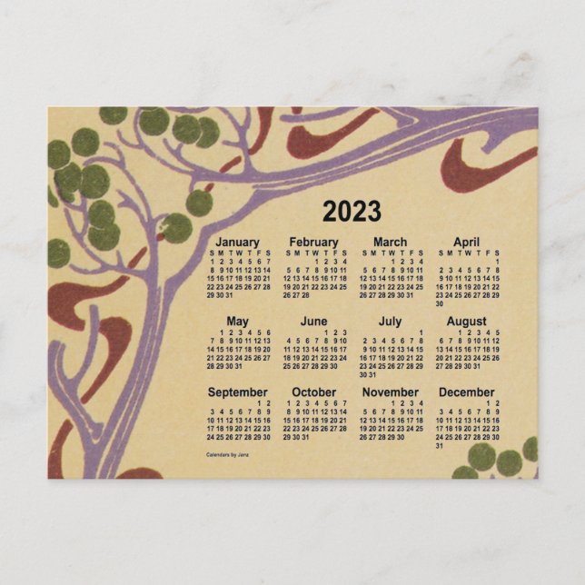 Cartão Postal De Festividades 2023 Art Nouveau Mini Calendar de Janz (Frente)