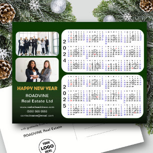 Cartão Postal De Festividades 2024 2025 Calendário Moderno Verde Corporativo 2 F