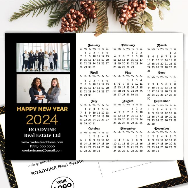 Cartão Postal De Festividades 2024 Business 2 Foto Calendário Preto Dourado Mode (Criador carregado)