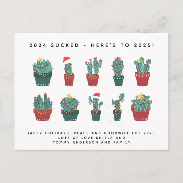 Cartão Postal De Festividades 2024 Chupado! Engraçado Natal 2025 Ano Novo (Frente)