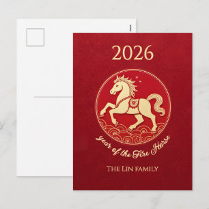 Cartão Postal De Festividades 2026 Ano do Cavalo de Fogo Ano Novo Chinês