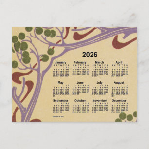 Cartão Postal De Festividades 2026 Art Nouveau Mini Calendar de Janz