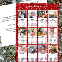 2026 Calendar Modern Family 12 Photo Red Glitter