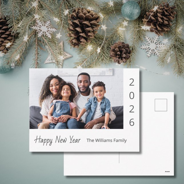 Cartão Postal De Festividades 2026 Happy New Year Family Photo Modern (Criador carregado)