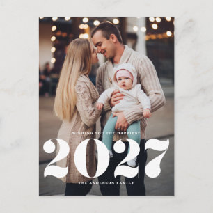 Cartão Postal De Festividades 2026 Tipografia Negrita Vertical Foto Ano Novo