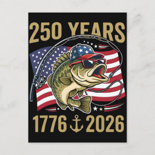 Cartão Postal De Festividades 250 anos 1776 2026 patriótico pesca de robalo amér