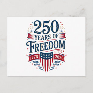 Cartão Postal De Festividades 250 Anos de Liberdade 1776 2026 4 de Julho 250º An