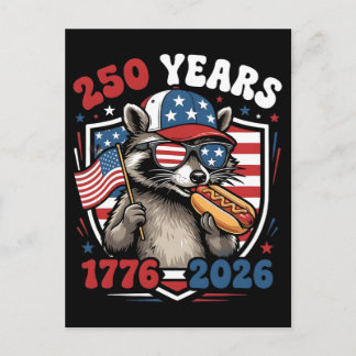 Cartão Postal De Festividades 250 years 1776 2026 patriotic raccoon usa independ