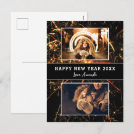 Cartão Postal De Festividades 2 Colagem de Fotos Fogos de Ano Novo Feliz