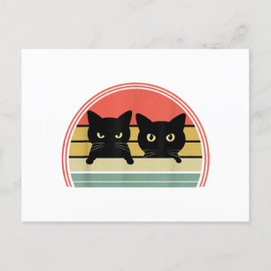 Cartão Postal De Festividades 2 Gatos Pretos Purgando Vintage Retro Cat Animal L