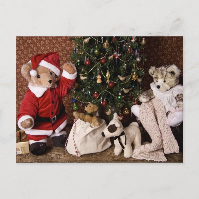 Cartão Postal De Festividades 3806 Teddy Bear Papai noel Natal (Frente)
