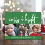 Cartão Postal De Festividades 3 Colagem de Natal - Feliz e Verde Brilhante -<br><div class="desc">Design FRONT: 3 fotos quadradas e uma fonte grande de script são realces deste design de tendência. Uma busca moderna por um cartão com fotos de feriado com uma grande "feliz e brilhante" em uma fonte de script manuscrita e esmerilada em verde e branco. Para usuários avançados, você pode ir...</div>