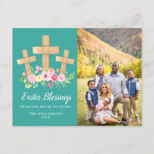 Cartão Postal De Festividades 3 Crosses Floral Easter Blessings Photo