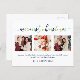 Cartão Postal De Festividades 3 Foto Collage Modern Script "Feliz Natal"