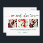 Cartão Postal De Festividades 3 Foto Collage Modern Script "Feliz Natal"<br><div class="desc">3 Cartão de Feriado de 3 Colagem de Fotos Moderna com Script "Feliz Natal"</div>