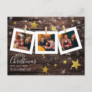 Cartão Postal De Festividades 3 Foto de Natal Personalizada Pegando Madeira e Es