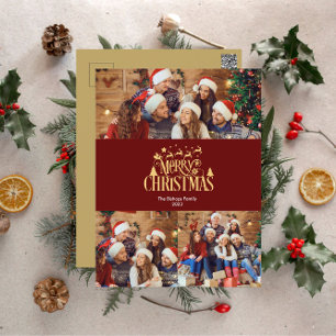Cartão Postal De Festividades 3 Foto Feliz Natal no Cartão de Férias Dourado