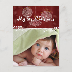 Cartão Postal De Festividades 3 White Ornaments First Christmas Photo Postcard