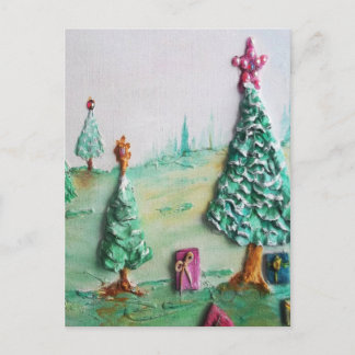 Cartão Postal De Festividades 3D BRILHO L@@K de árvores e de presentes de Natal