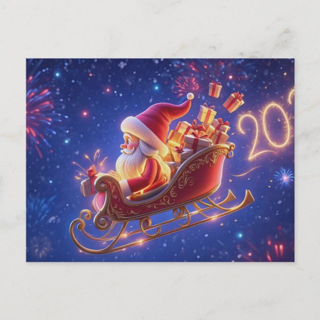 Cartão Postal De Festividades 3D Santa Claus Christmas Greeting Card – Festive H (Frente)