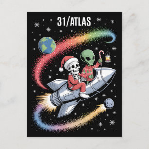 Cartão Postal De Festividades 3I Atlas Estilo Glitch Ficção Científica Espaço Re
