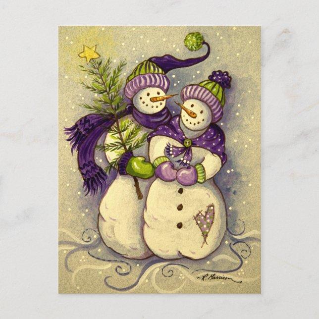 Cartão Postal De Festividades 4882 Snowmen Natal (Frente)